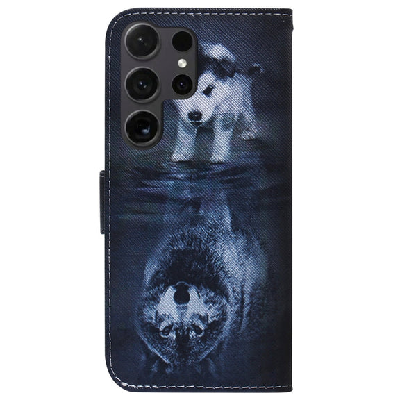 For Samsung Galaxy S25 Ultra 5G Coloured Drawing Flip Leather Phone Case(Wolf and Dog)