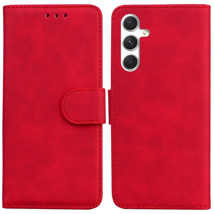For Samsung Galaxy S25 5G Skin Feel Pure Color Flip Leather Phone Case(Red)