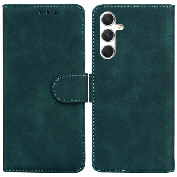 For Samsung Galaxy S25 5G Skin Feel Pure Color Flip Leather Phone Case(Green)