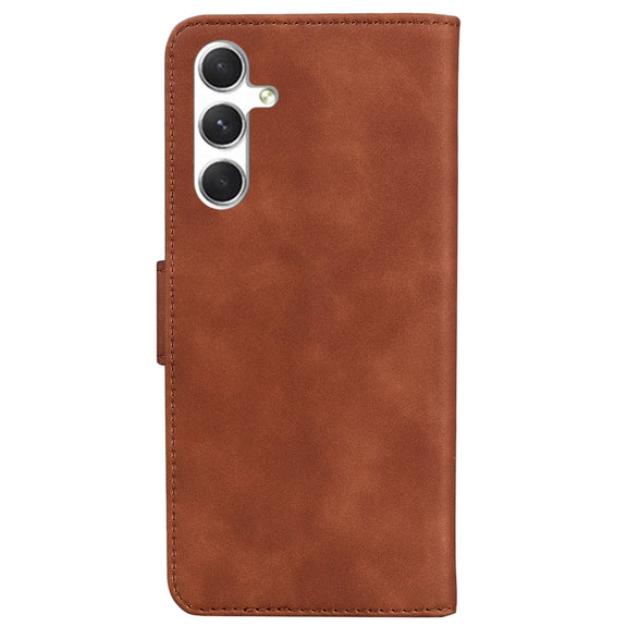 For Samsung Galaxy S25 5G Skin Feel Pure Color Flip Leather Phone Case(Brown)