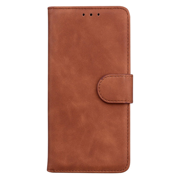For Samsung Galaxy S25+ 5G Skin Feel Pure Color Flip Leather Phone Case(Brown)