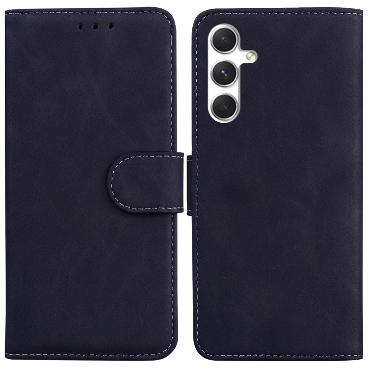 For Samsung Galaxy S25+ 5G Skin Feel Pure Color Flip Leather Phone Case(Black)