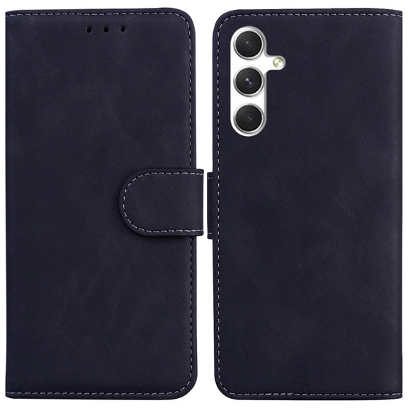 For Samsung Galaxy S25+ 5G Skin Feel Pure Color Flip Leather Phone Case(Black)