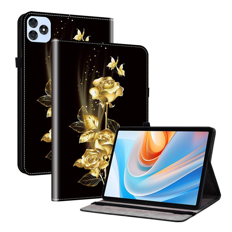 For itel VistaTab 30 Crystal Texture Painted Leather Smart Tablet Case(Gold Butterfly Rose)