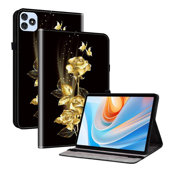 For itel VistaTab 30 Crystal Texture Painted Leather Smart Tablet Case(Gold Butterfly Rose)