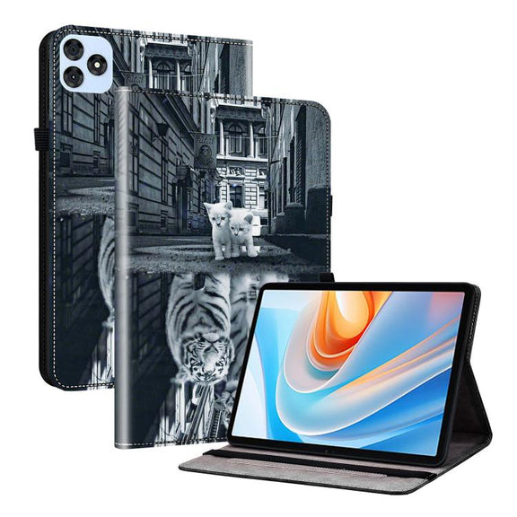 For itel VistaTab 30 Crystal Texture Painted Leather Smart Tablet Case(Cat Reflection Tiger)