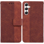 For Samsung Galaxy S25 5G Geometric Embossed Leather Phone Case(Brown)