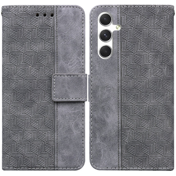 For Samsung Galaxy S25 5G Geometric Embossed Leather Phone Case(Grey)