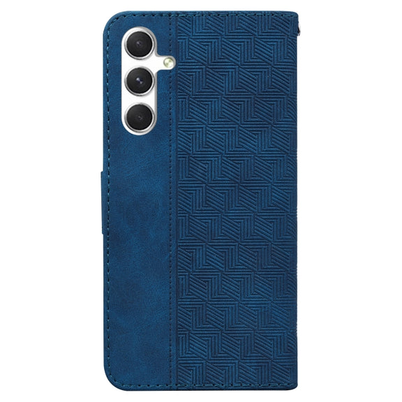 For Samsung Galaxy S25 5G Geometric Embossed Leather Phone Case(Blue)