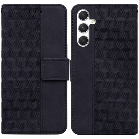 For Samsung Galaxy S25 5G Geometric Embossed Leather Phone Case(Black)