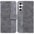 For Samsung Galaxy S25+ 5G Geometric Embossed Leather Phone Case(Grey) - Galaxy S25+ 5G Cases by PMC Jewellery | Online Shopping South Africa | PMC Jewellery | Buy Now Pay Later Mobicred