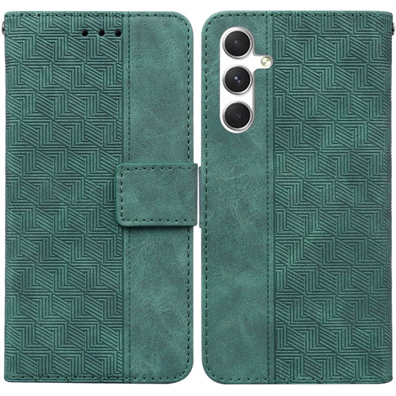 For Samsung Galaxy S25+ 5G Geometric Embossed Leather Phone Case(Green)