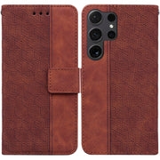 For Samsung Galaxy S25 Ultra 5G Geometric Embossed Leather Phone Case(Brown)