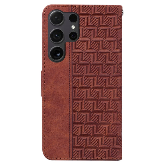 For Samsung Galaxy S25 Ultra 5G Geometric Embossed Leather Phone Case(Brown)