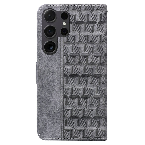 For Samsung Galaxy S25 Ultra 5G Geometric Embossed Leather Phone Case(Grey)