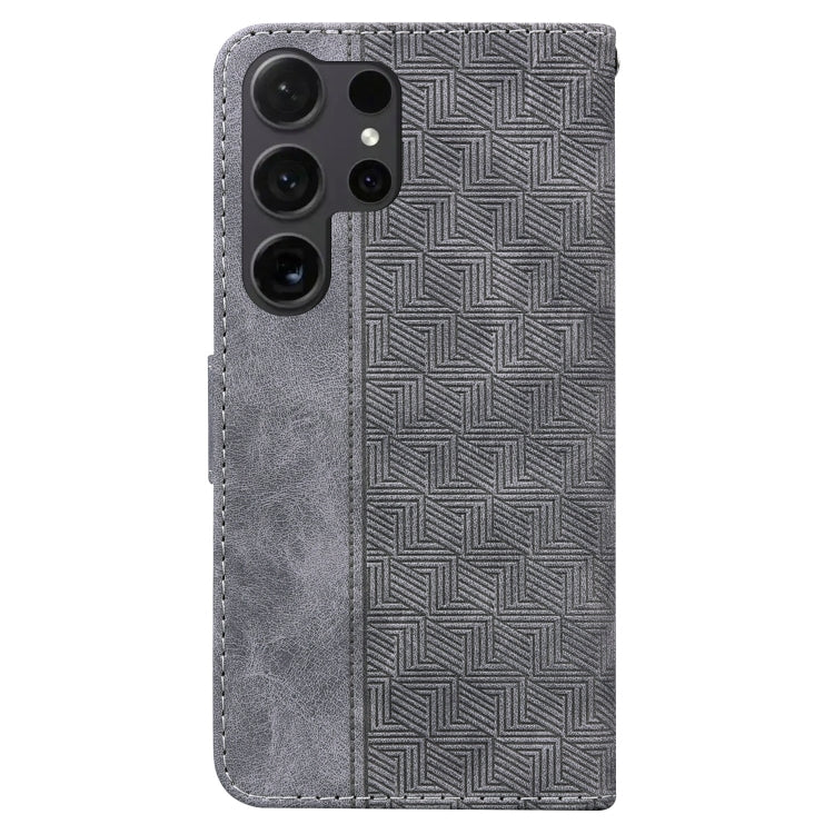 For Samsung Galaxy S25 Ultra 5G Geometric Embossed Leather Phone Case(Grey)