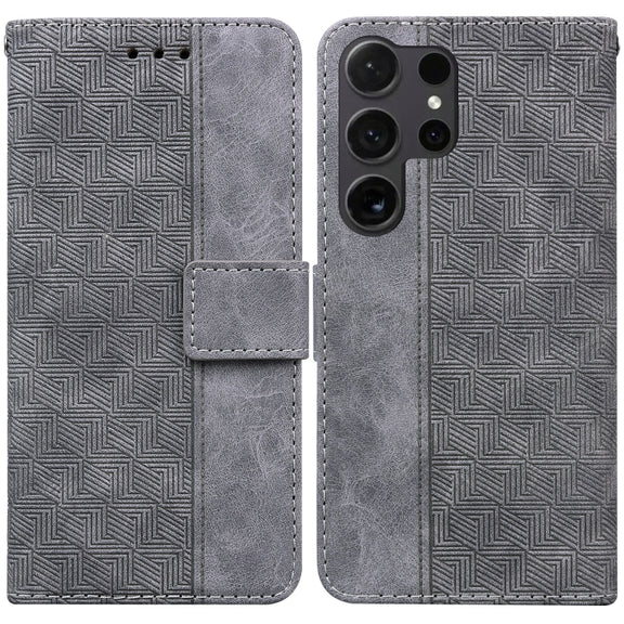 For Samsung Galaxy S25 Ultra 5G Geometric Embossed Leather Phone Case(Grey)
