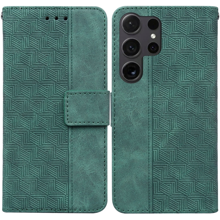 For Samsung Galaxy S25 Ultra 5G Geometric Embossed Leather Phone Case(Green)