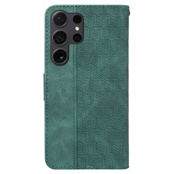 For Samsung Galaxy S25 Ultra 5G Geometric Embossed Leather Phone Case(Green)