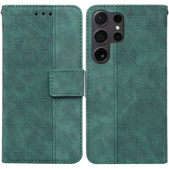 For Samsung Galaxy S25 Ultra 5G Geometric Embossed Leather Phone Case(Green)