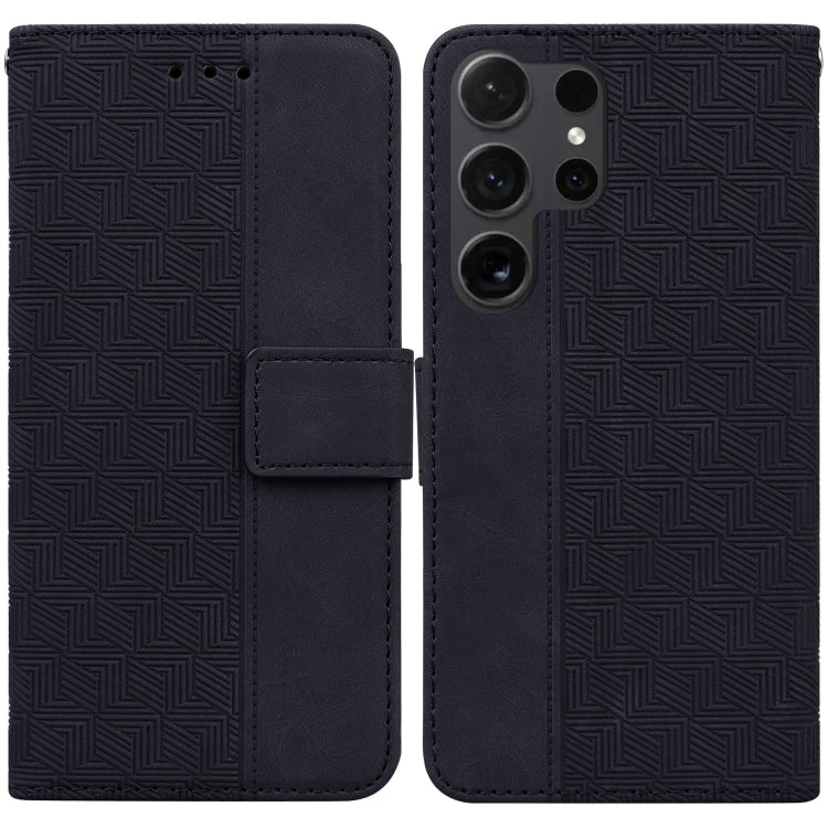 For Samsung Galaxy S25 Ultra 5G Geometric Embossed Leather Phone Case(Black)