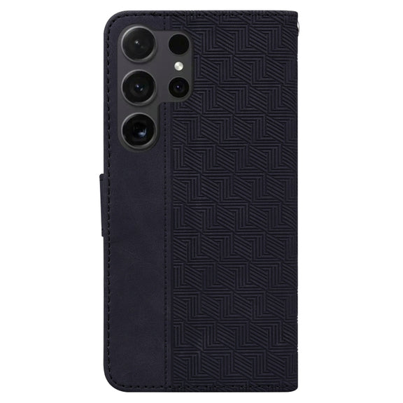 For Samsung Galaxy S25 Ultra 5G Geometric Embossed Leather Phone Case(Black)