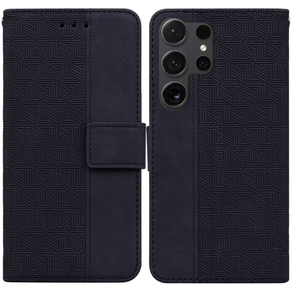 For Samsung Galaxy S25 Ultra 5G Geometric Embossed Leather Phone Case(Black)