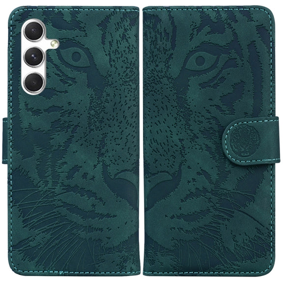 For Samsung Galaxy S25 5G Tiger Embossing Pattern Flip Leather Phone Case(Green)