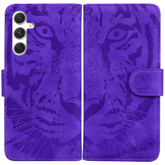 For Samsung Galaxy S25 5G Tiger Embossing Pattern Flip Leather Phone Case(Purple)