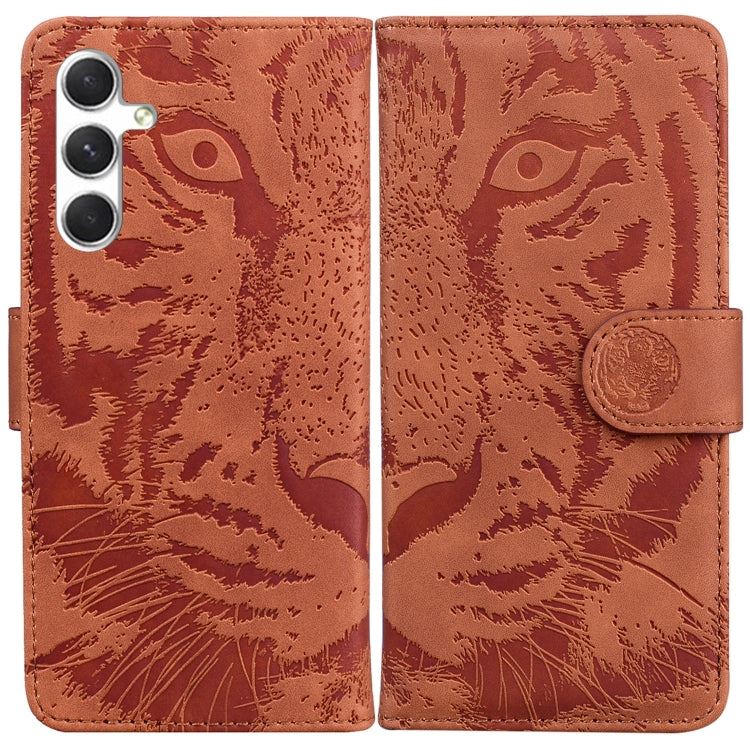 For Samsung Galaxy S25+ 5G Tiger Embossing Pattern Flip Leather Phone Case(Brown)
