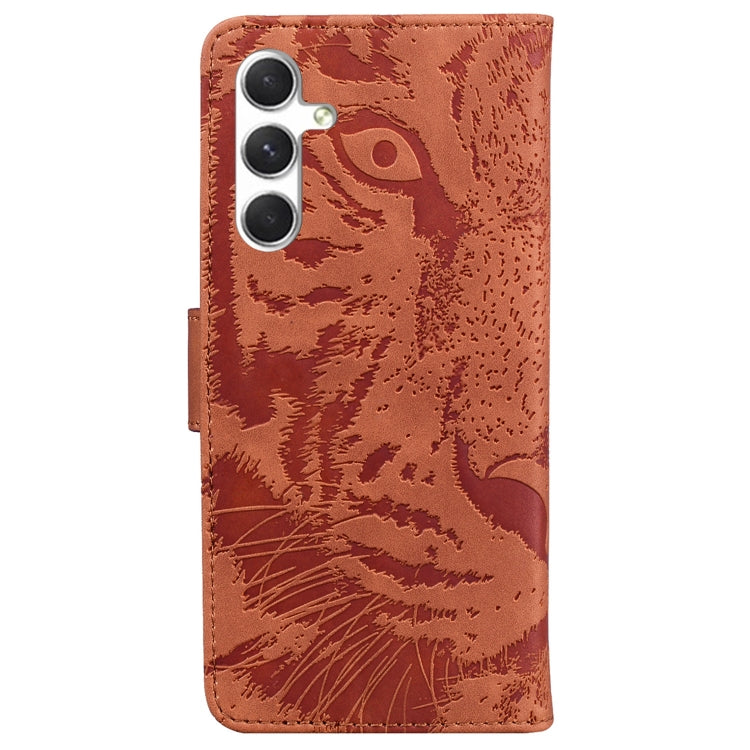 For Samsung Galaxy S25+ 5G Tiger Embossing Pattern Flip Leather Phone Case(Brown)