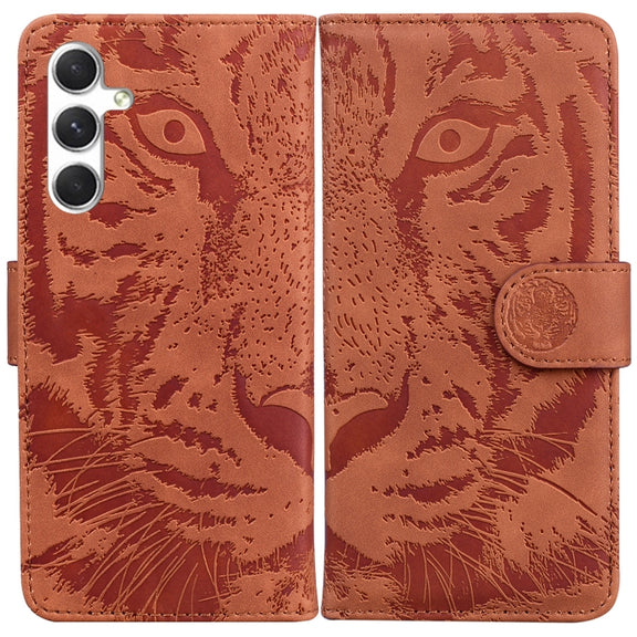 For Samsung Galaxy S25+ 5G Tiger Embossing Pattern Flip Leather Phone Case(Brown)