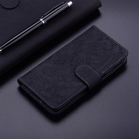 For Samsung Galaxy S25 Ultra 5G Tiger Embossing Pattern Flip Leather Phone Case(Black)