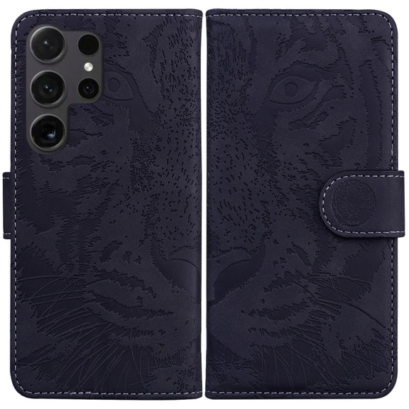 For Samsung Galaxy S25 Ultra 5G Tiger Embossing Pattern Flip Leather Phone Case(Black)