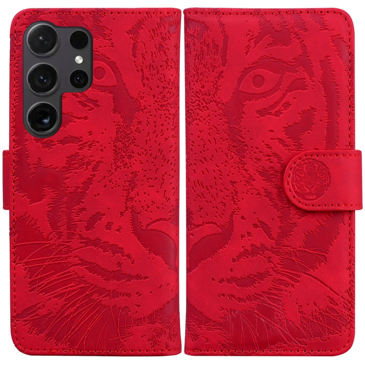 For Samsung Galaxy S25 Ultra 5G Tiger Embossing Pattern Flip Leather Phone Case(Red)