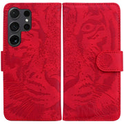 For Samsung Galaxy S25 Ultra 5G Tiger Embossing Pattern Flip Leather Phone Case(Red)