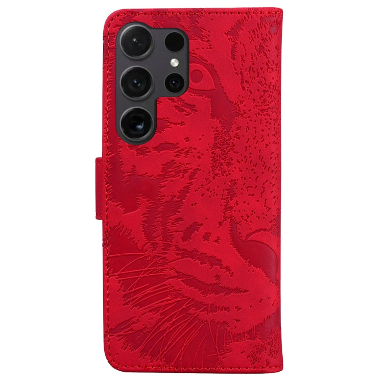 For Samsung Galaxy S25 Ultra 5G Tiger Embossing Pattern Flip Leather Phone Case(Red)