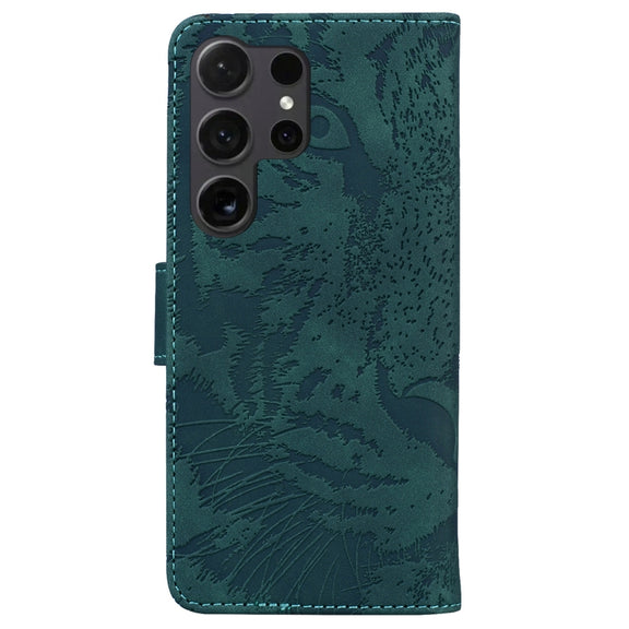 For Samsung Galaxy S25 Ultra 5G Tiger Embossing Pattern Flip Leather Phone Case(Green)