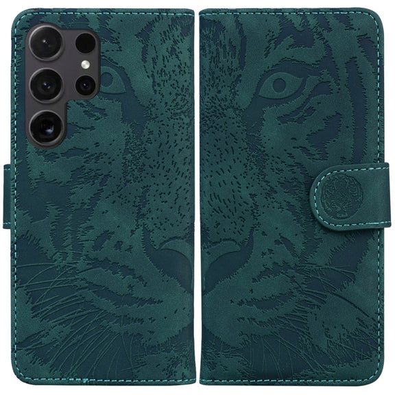 For Samsung Galaxy S25 Ultra 5G Tiger Embossing Pattern Flip Leather Phone Case(Green)