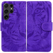 For Samsung Galaxy S25 Ultra 5G Tiger Embossing Pattern Flip Leather Phone Case(Purple)