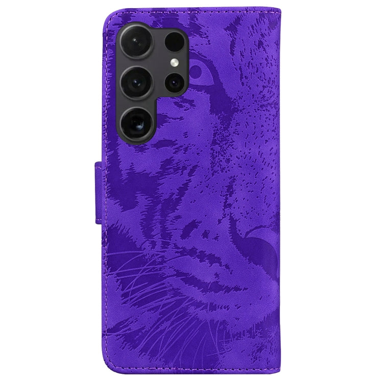 For Samsung Galaxy S25 Ultra 5G Tiger Embossing Pattern Flip Leather Phone Case(Purple)