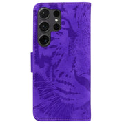 For Samsung Galaxy S25 Ultra 5G Tiger Embossing Pattern Flip Leather Phone Case(Purple)