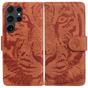 For Samsung Galaxy S25 Ultra 5G Tiger Embossing Pattern Flip Leather Phone Case(Brown)