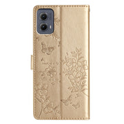 For Motorola Edge 2024 Butterflies and Flowers Leather Phone Case(Gold)