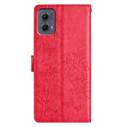 For Motorola Edge 2024 Butterflies and Flowers Leather Phone Case(Red)