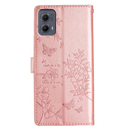 For Motorola Edge 2024 Butterflies and Flowers Leather Phone Case(Rose Gold)