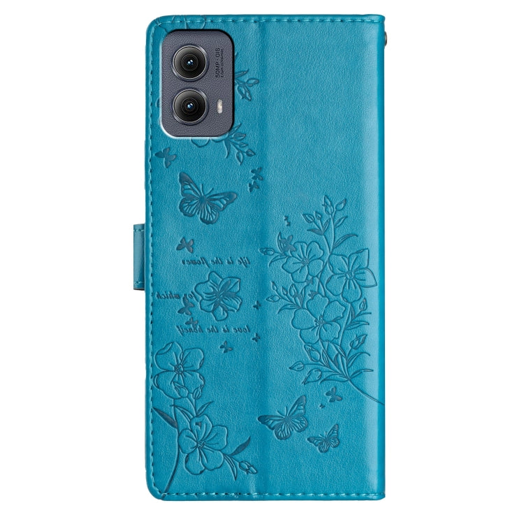 For Motorola Edge 2024 Butterflies and Flowers Leather Phone Case(Blue)