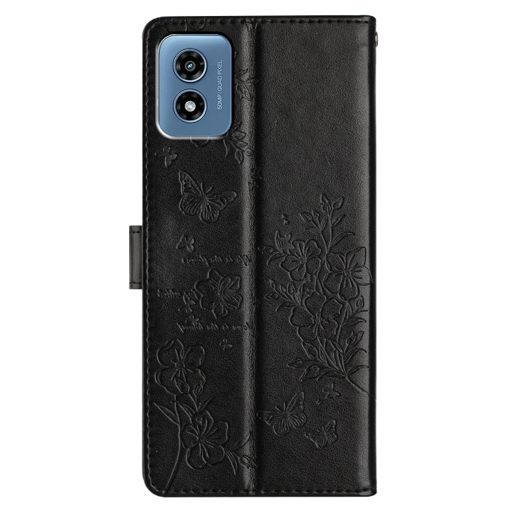 For Motorola Moto G Play 5G 2024 Butterflies and Flowers Leather Phone Case(Black)