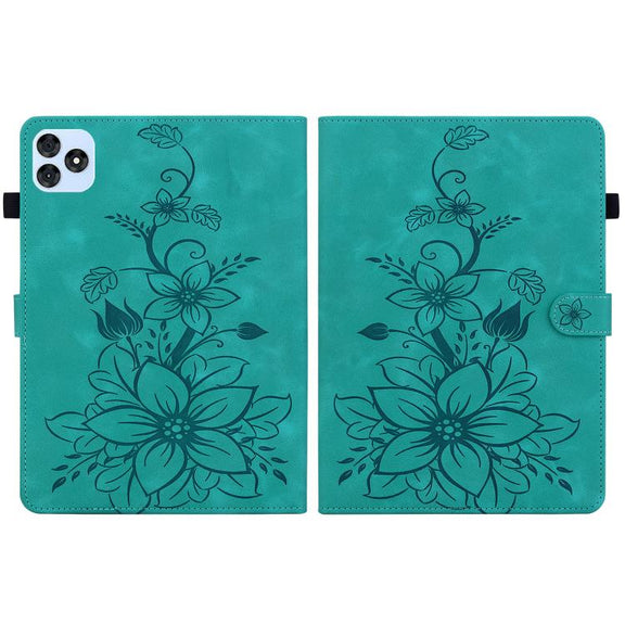 For itel VistaTab 30 Lily Embossed Leather Tablet Case(Green)