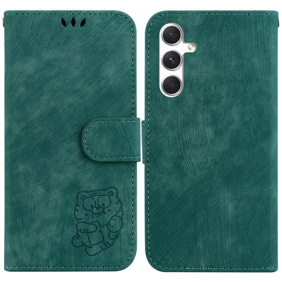 For Samsung Galaxy S25 5G Little Tiger Embossed Leather Phone Case(Green)